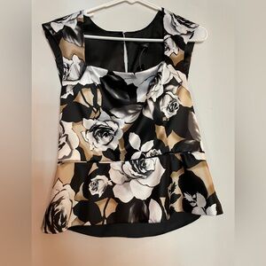 Pretty, feminine black, gold and white flower blouse